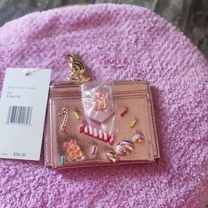 Betsy Johnson Pink Candy Charm Metallic Card Wallet